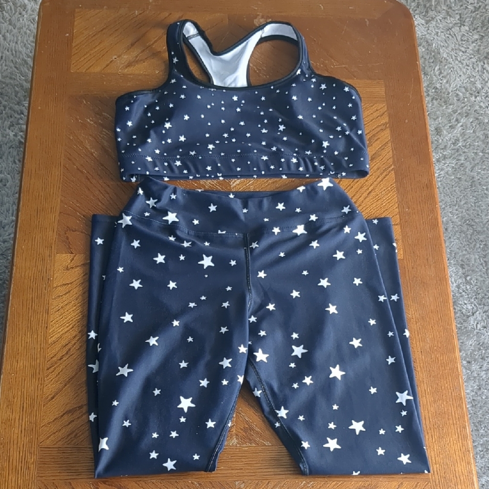 Warrior Girl Women's Star Print Leggings and Sports Bra Set - Navy